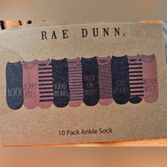 Rae Dunn Womens orange and black ankle socks pack of 10 pair size 5-10 - Picture 4 of 8